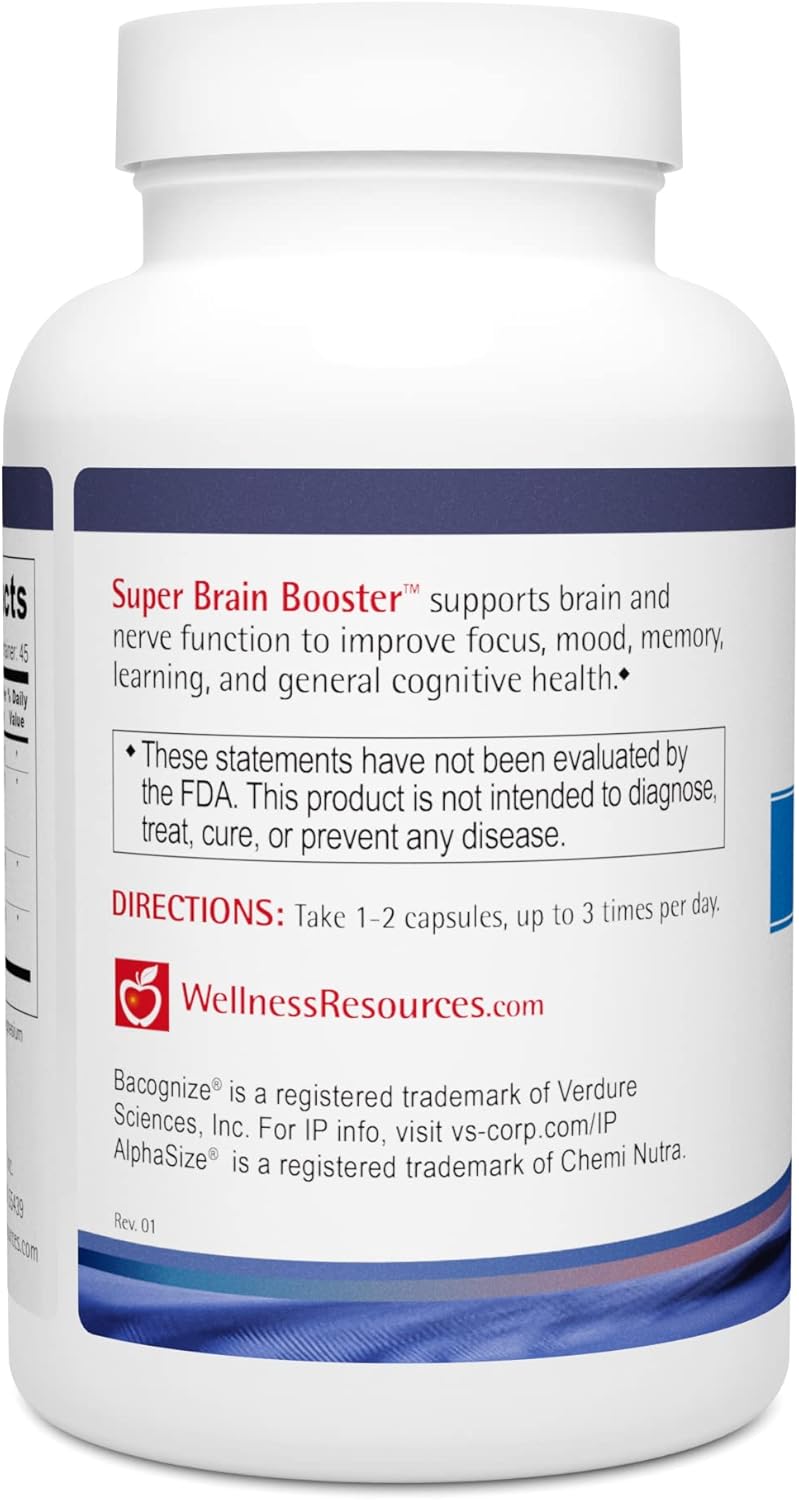 Super Brain Booster Capsules with Phosphatidylserine, N-Acetyl Tyrosine, Alpha GPC, Bacopa - Mental Clarity, Focus, Memory - 90 Count