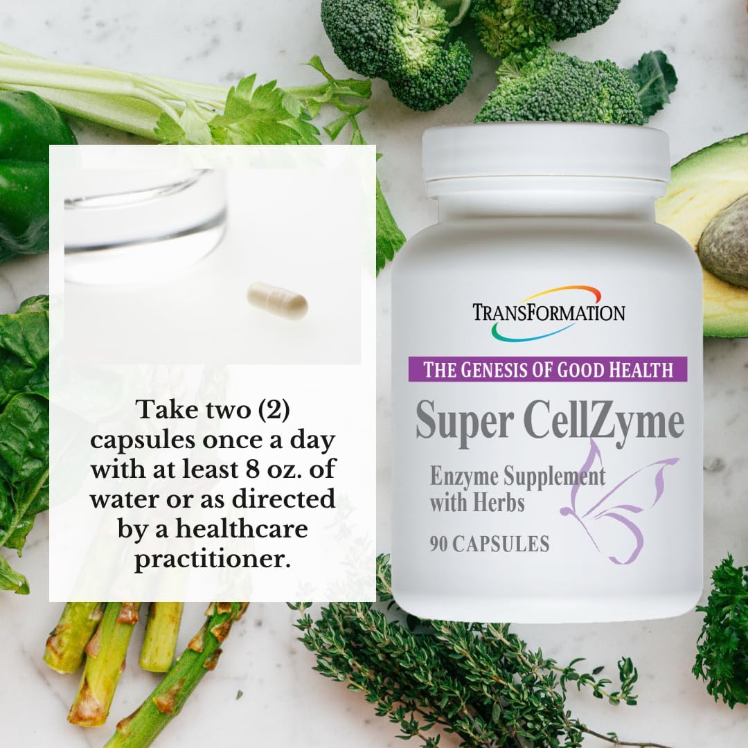 Super CellZyme Supplement with Herbs, Vegetarian Formula for Optimal Health - Enhances Nutrition Absorption, Supports Dietary Challenges, 90 Capsules