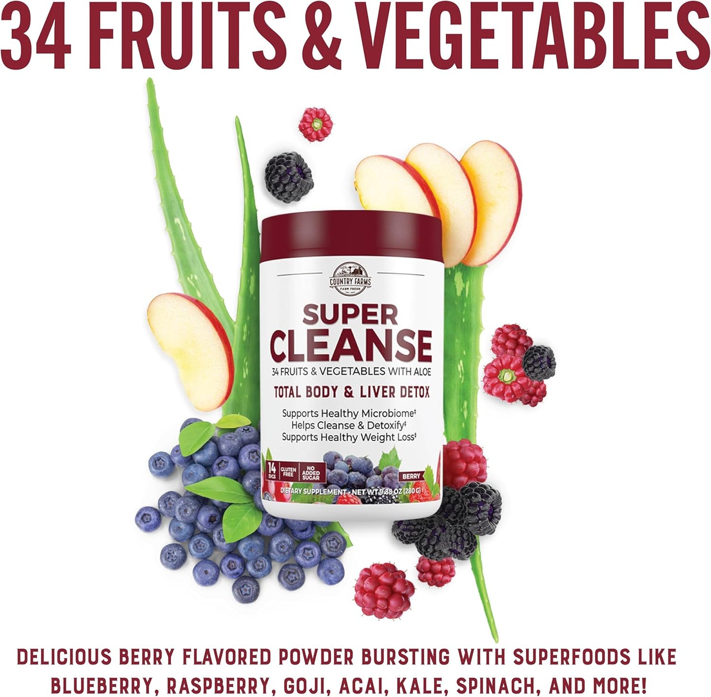 Super Cleanse Juice with 34 Fruits and Vegetables for Healthy Digestion and Weight Management - 28 Servings