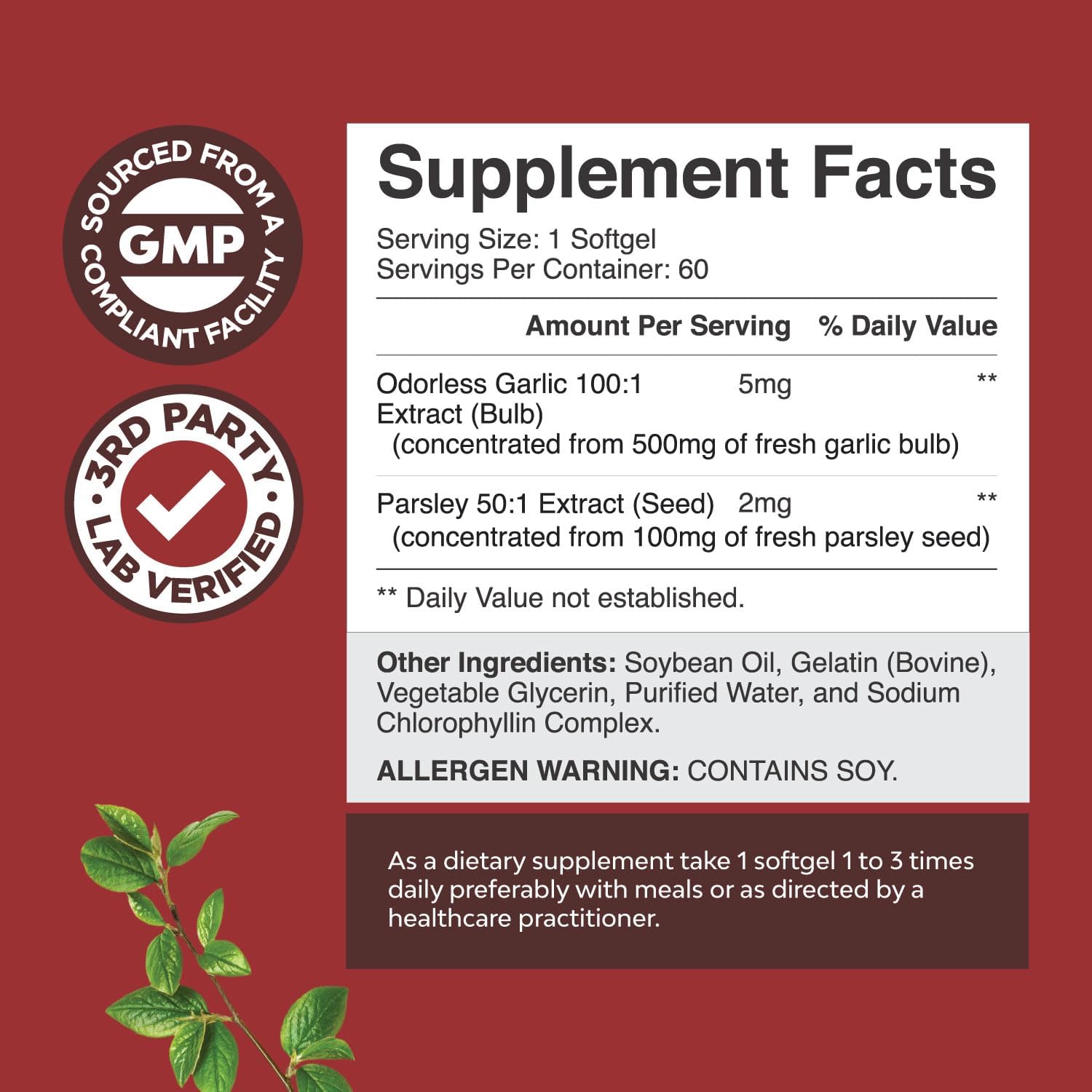 Super Concentrated Odorless Garlic Softgels with Parsley for Immune Support and Heart Health - Non GMO, Gluten Free Antioxidant Supplement