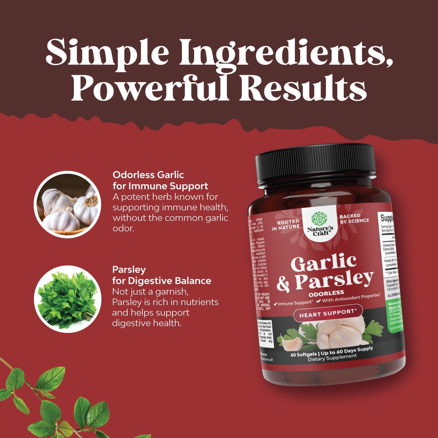 Super Concentrated Odorless Garlic Softgels with Parsley for Immune Support and Heart Health - Non GMO, Gluten Free Antioxidant Supplement