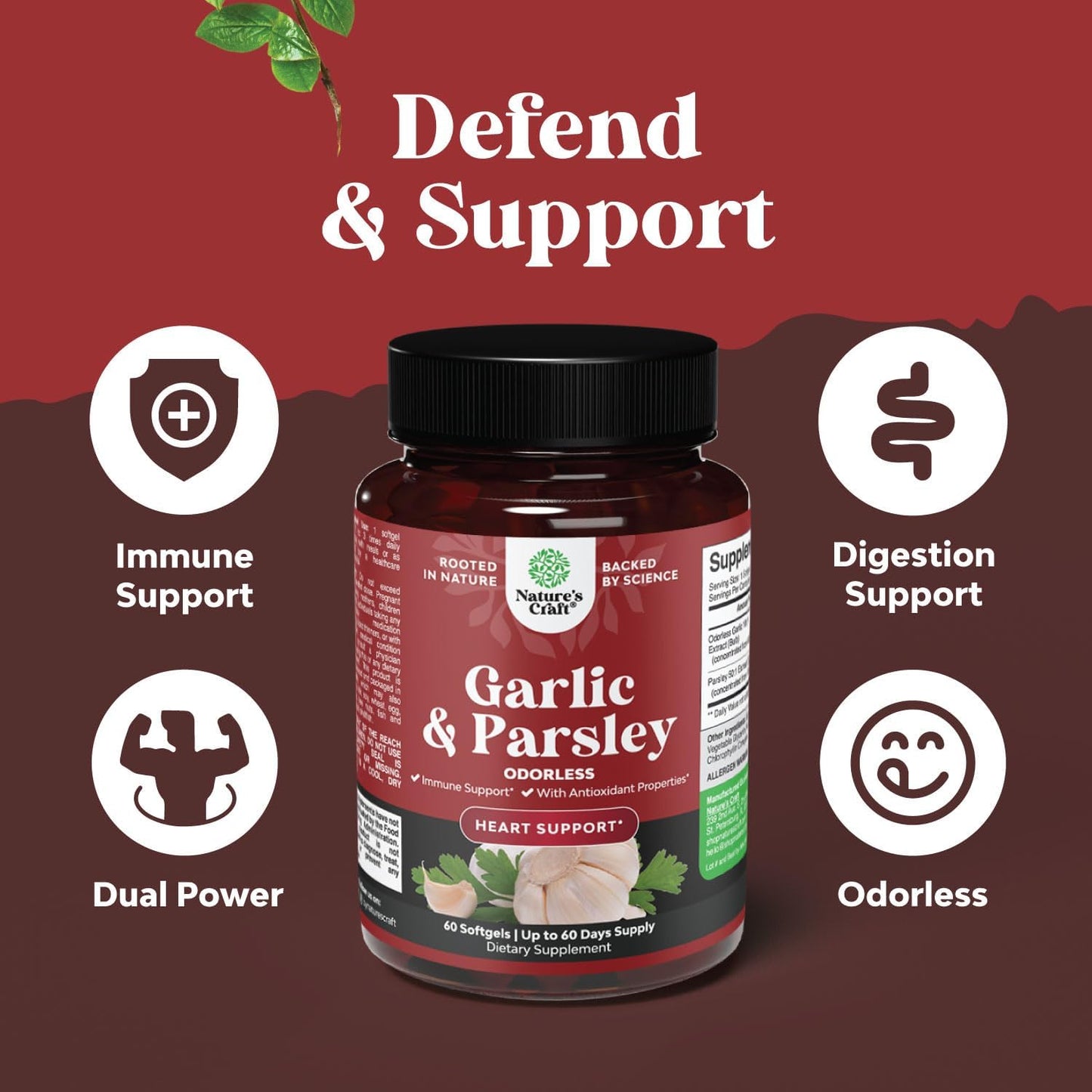 Super Concentrated Odorless Garlic Softgels with Parsley for Immune Support and Heart Health - Non GMO, Gluten Free Antioxidant Supplement