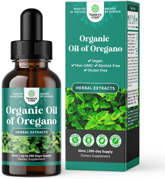 Super Concentrated Organic Oregano Oil Drops with Carvacrol 60% - Heart & Digestion Support - Immunity Booster - 30 ml Vegan Tincture