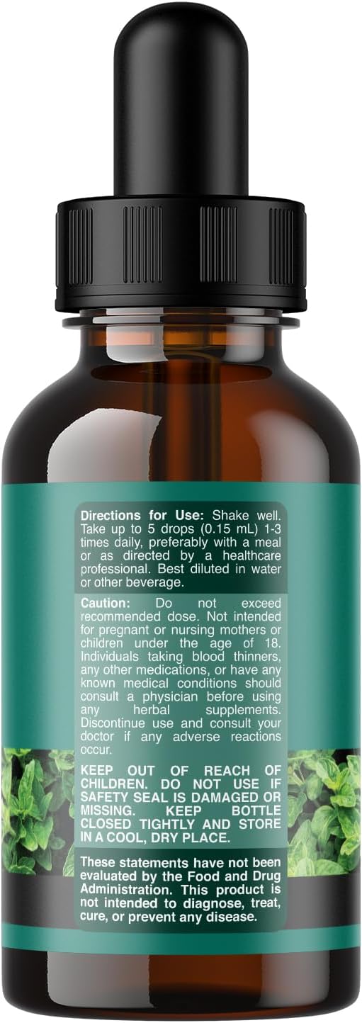 Super Concentrated Organic Oregano Oil Drops with Carvacrol 60% - Heart & Digestion Support - Immunity Booster - 30 ml Vegan Tincture