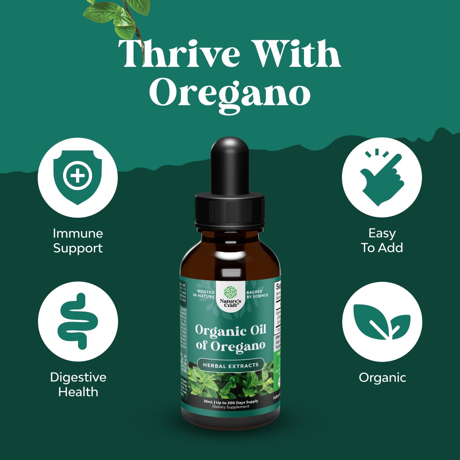 Super Concentrated Organic Oregano Oil Drops with Carvacrol 60% - Heart & Digestion Support - Immunity Booster - 30 ml Vegan Tincture