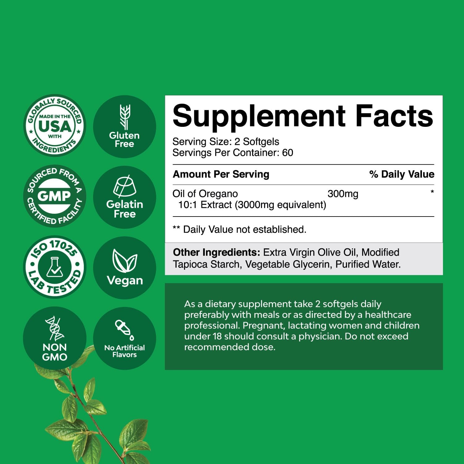 Super Concentrated Wild Oregano Oil Softgels with Carvacrol 70% - Herbal Supplement for Heart Health, Digestion, and Immunity - Vegan, Non-GMO - 120 Count