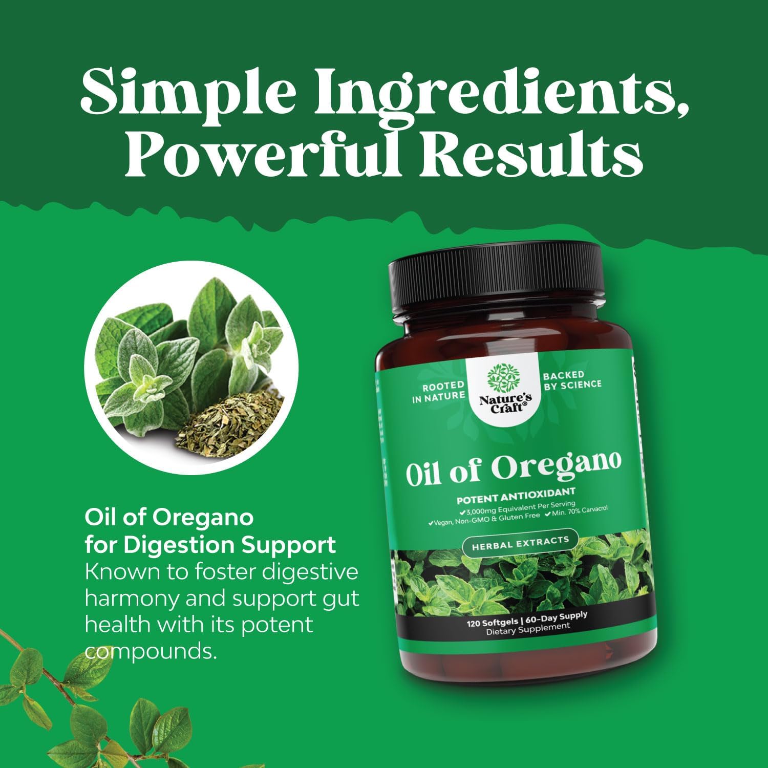 Super Concentrated Wild Oregano Oil Softgels with Carvacrol 70% - Herbal Supplement for Heart Health, Digestion, and Immunity - Vegan, Non-GMO - 120 Count