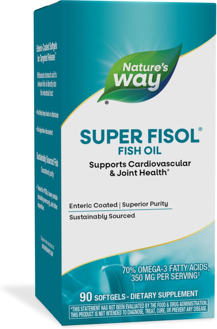 Super Fisol Fish Oil - Enteric Coated Softgels for Heart and Joint Health - Mega Potency Omega-3s - 90 Softgels