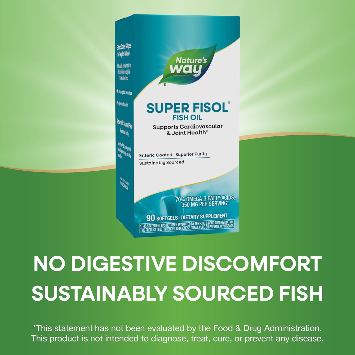 Super Fisol Fish Oil - Enteric Coated Softgels for Heart and Joint Health - Mega Potency Omega-3s - 90 Softgels