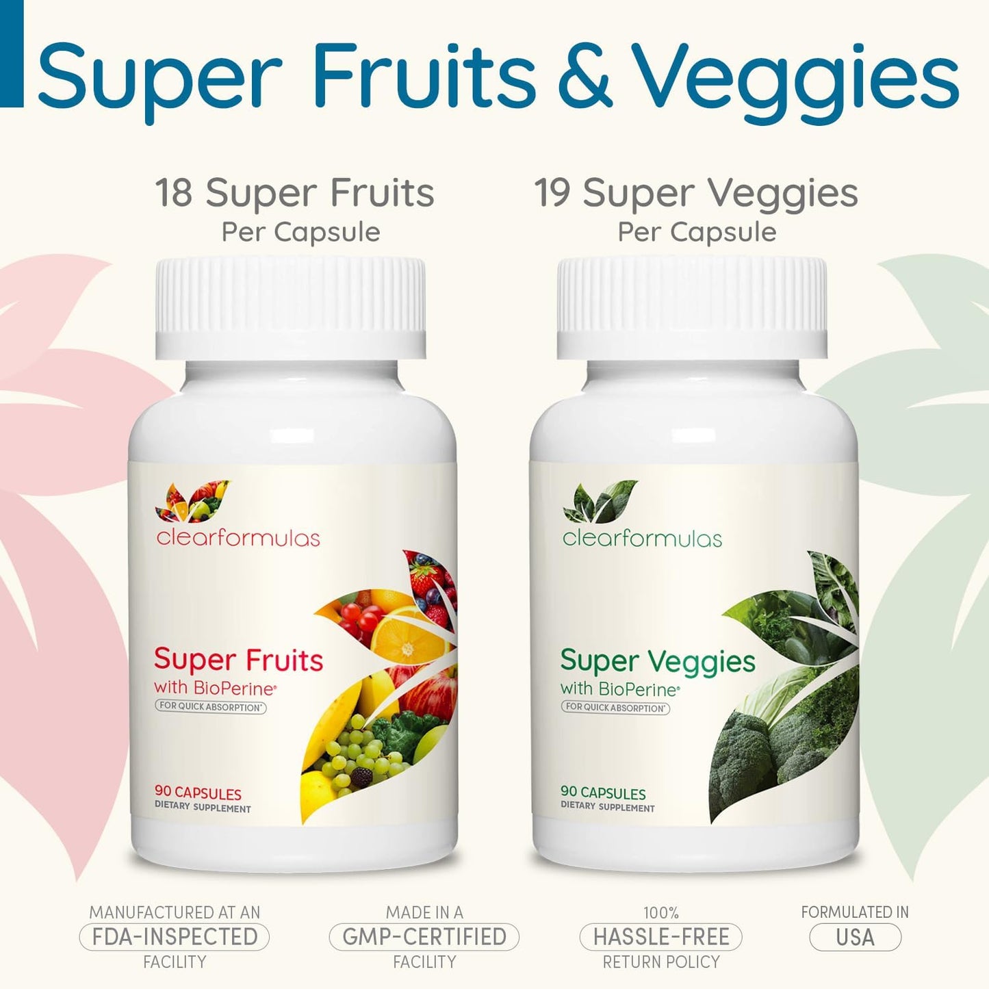 Super Fruits and Vegetables Supplement for Adults - 37 Different Super Foods for Overall Health and Immune Support - Non-GMO and Vegan - 30 Servings