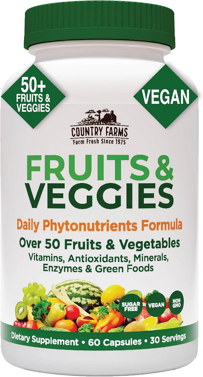 Super Fruits and Veggies Capsules - Whole Food Supplement with Antioxidants for Energy and Immune Health - 30 Servings