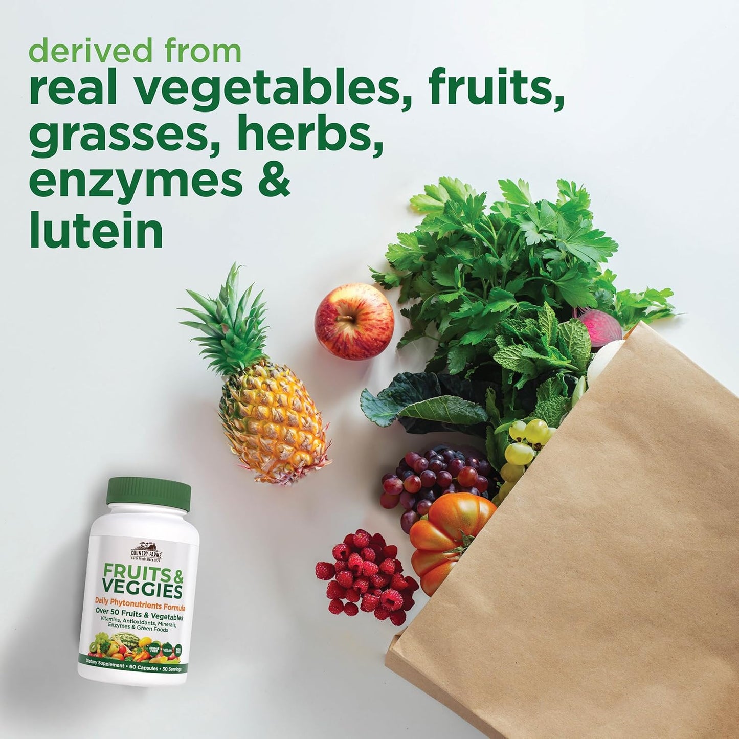 Super Fruits and Veggies Capsules - Whole Food Supplement with Antioxidants for Energy and Immune Health - 30 Servings