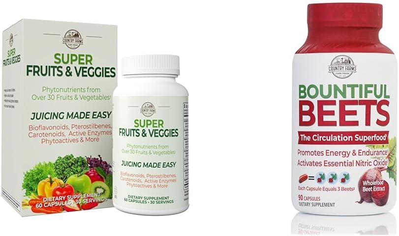 Super Fruits Veggies Antioxidant Immune Energy Digestive Capsules + Nitric Oxide Circulation Bundle