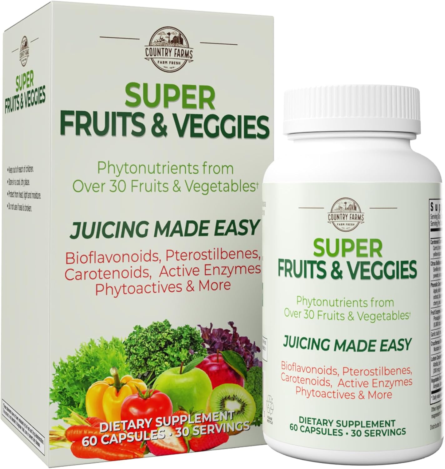 Super Fruits Veggies Antioxidant Immune Energy Digestive Capsules + Nitric Oxide Circulation Bundle