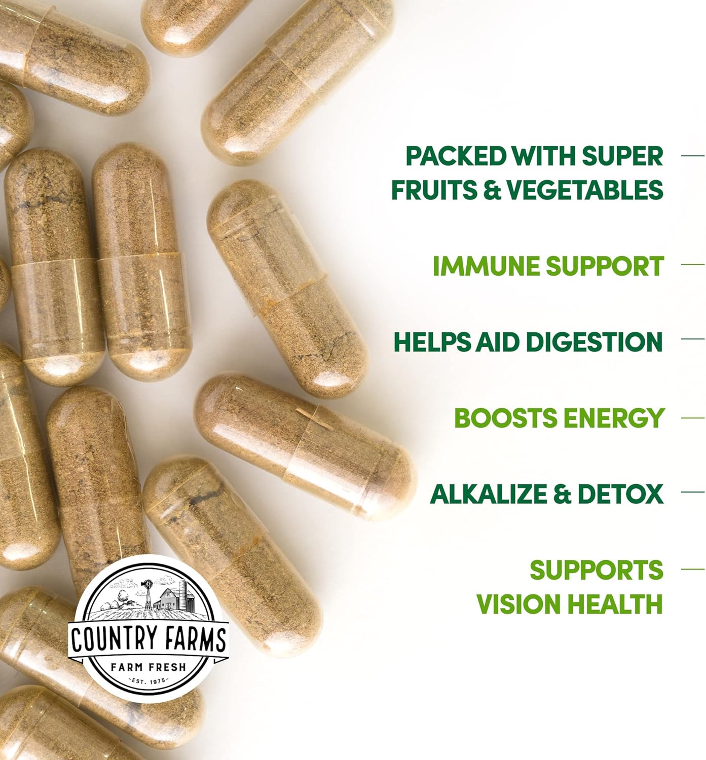 Super Fruits Veggies Antioxidant Immune Energy Digestive Capsules + Nitric Oxide Circulation Bundle