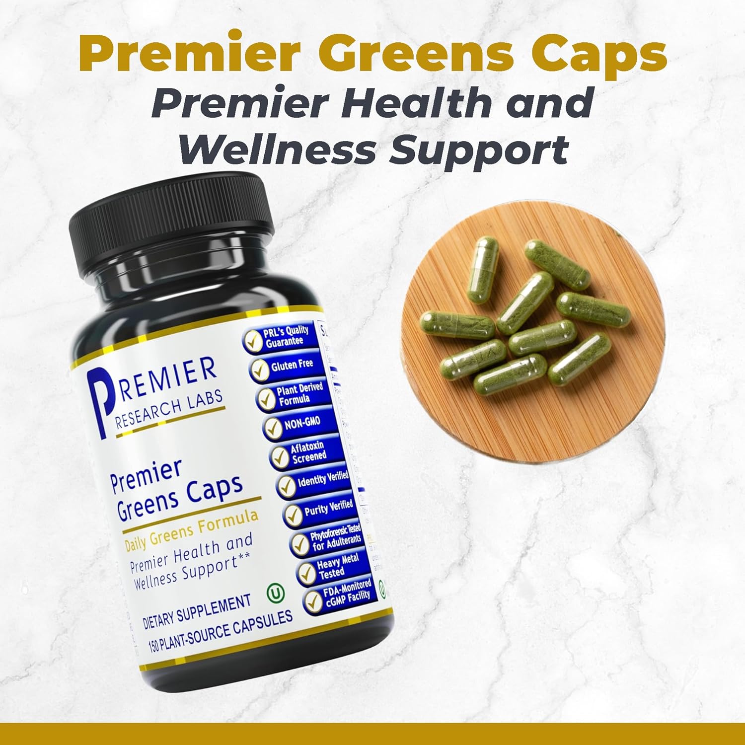 Super Greens Capsules with Kale, Chlorella - 150 Vegetarian Capsules for Wellness - Greens Supplements with Leafy Greens - Premier Research Labs