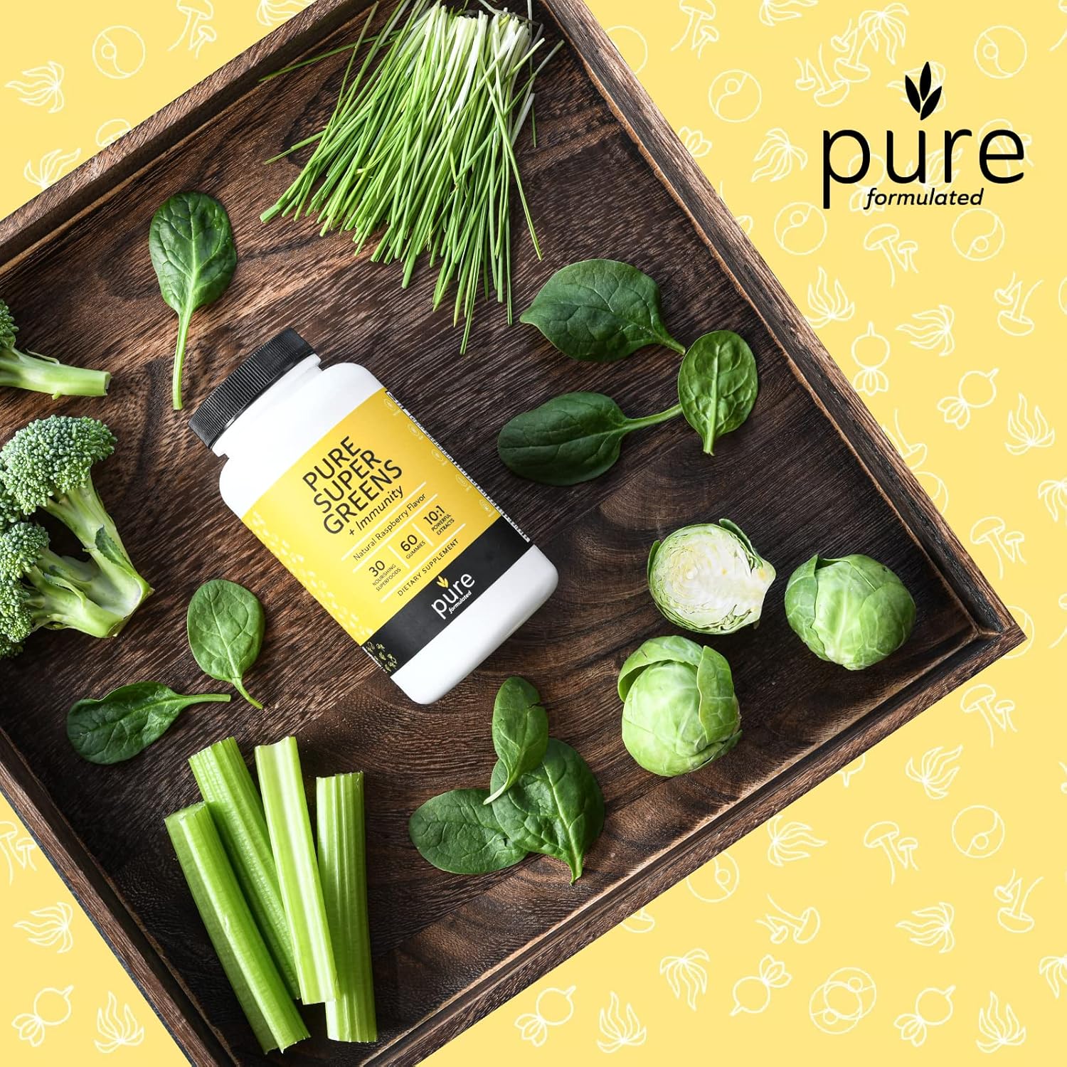 Super Greens Multivitamin Gummies for Adults - Immune Support with 30 Superfoods - Vegan Raspberry Flavor - 60 Gummies