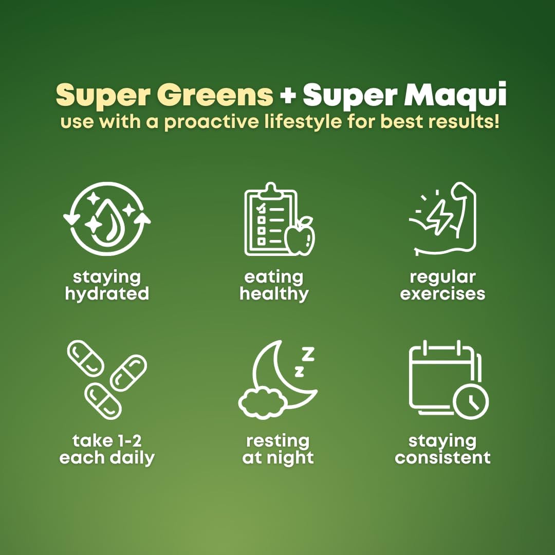 Super Maqui Berry & Greens Bundle - Gut, Immune, Skin, Wellness Support - Non GMO, Gluten Free, Vegan