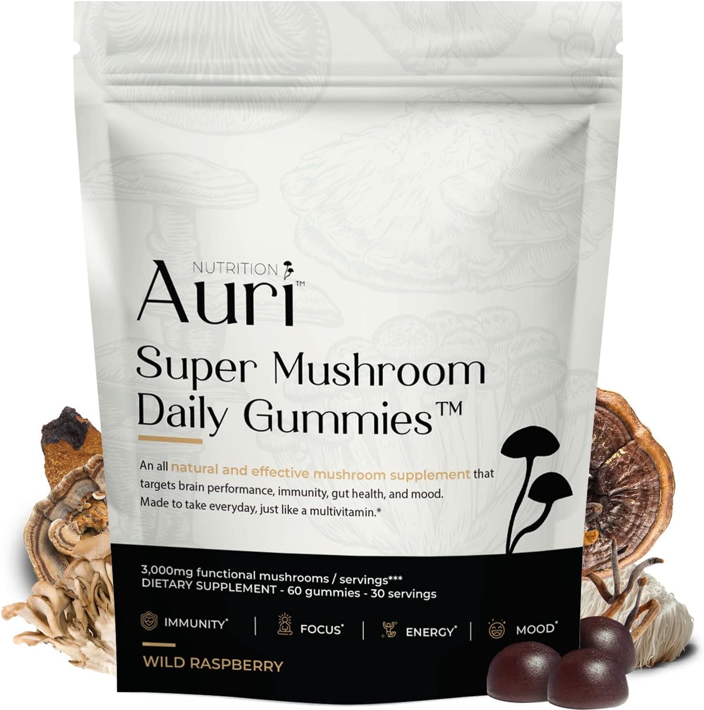 Super Mushroom Chaga Bundle: Immune Support & Stress Management Gummies + Elixir for Energy, Focus - 60 Gummies + 60ml Tincture