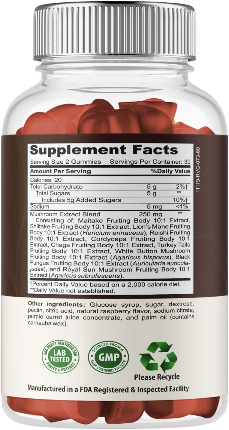Super Mushroom Gummies for Adults - 10X Mushroom Supplement with Lions Mane for Brain and Immune System Health - No More Pills or Capsules