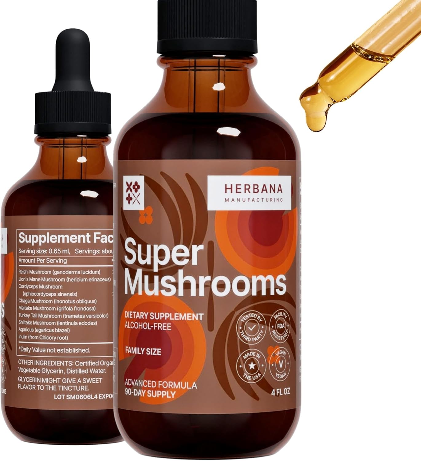 Super Mushrooms 8-in-1 Liquid Extract - Brain Booster & Immune Support - Reishi, Lion`s Mane, Cordyceps, Chaga, Mitake, Turkey Tails, Shiitake, Agaricus - High Potency - 4 fl oz - 90-Day Supply