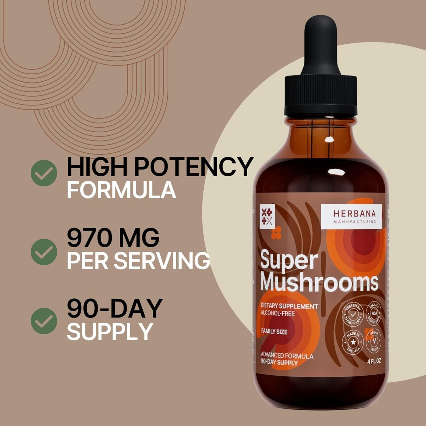 Super Mushrooms 8-in-1 Liquid Extract - Brain Booster & Immune Support - Reishi, Lion`s Mane, Cordyceps, Chaga, Mitake, Turkey Tails, Shiitake, Agaricus - High Potency - 4 fl oz - 90-Day Supply