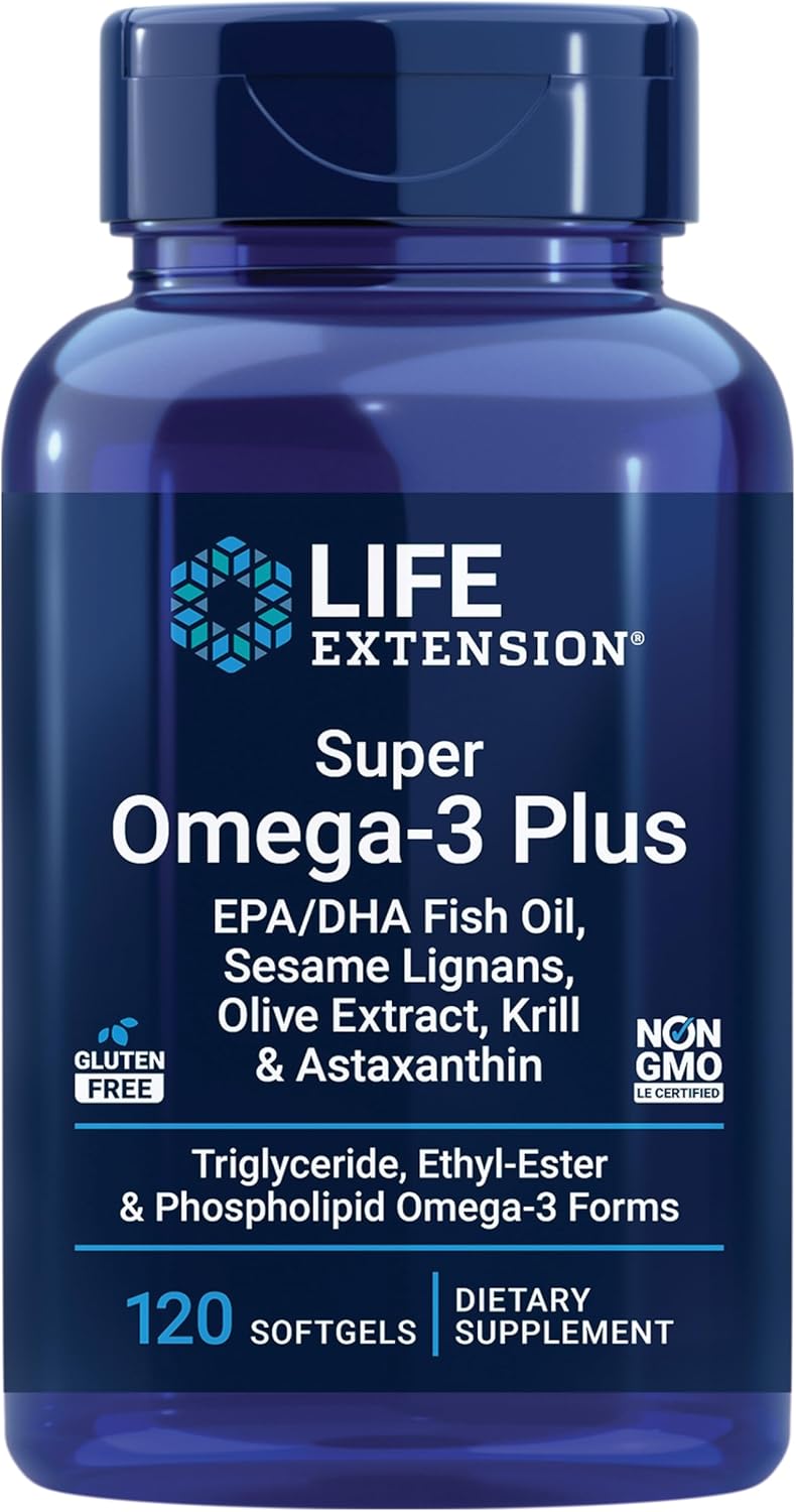 Super Omega-3 Fish Oil Supplement with EPA/DHA, Sesame Lignans, Olive Extract, Krill, Astaxanthin - Lemon Flavor - 120 Count