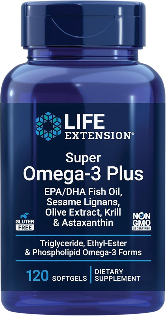 Super Omega-3 Fish Oil Supplement with EPA/DHA, Sesame Lignans, Olive Extract, Krill, Astaxanthin - Lemon Flavor - 120 Count