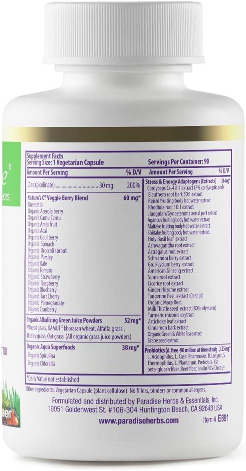 Super Potent Paradise Herbs Zinc Supplements with Picolinate and Natures C - 30 mg, 90 Capsules for Immune Support - Ultra Pure, Gluten Free, Non-GMO, Vegan