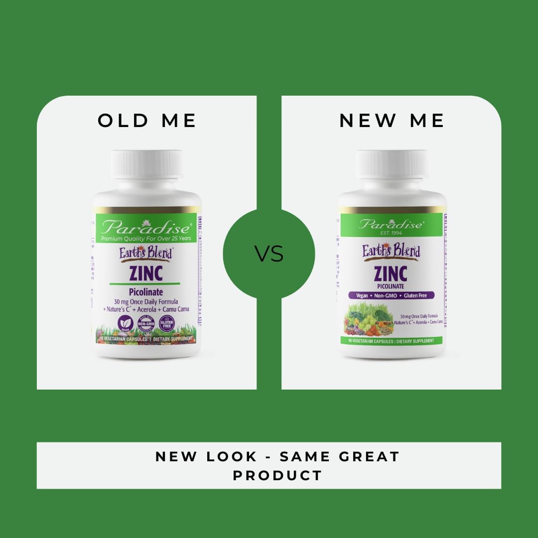 Super Potent Paradise Herbs Zinc Supplements with Picolinate and Natures C - 30 mg, 90 Capsules for Immune Support - Ultra Pure, Gluten Free, Non-GMO, Vegan