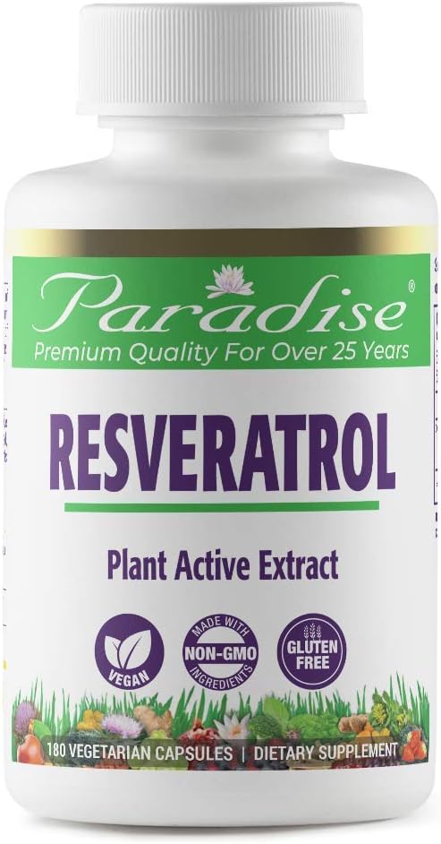 Super Potent Vegan Resveratrol Antioxidant from Paradise Herbs - Non GMO, Gluten Free, 180 Capsules