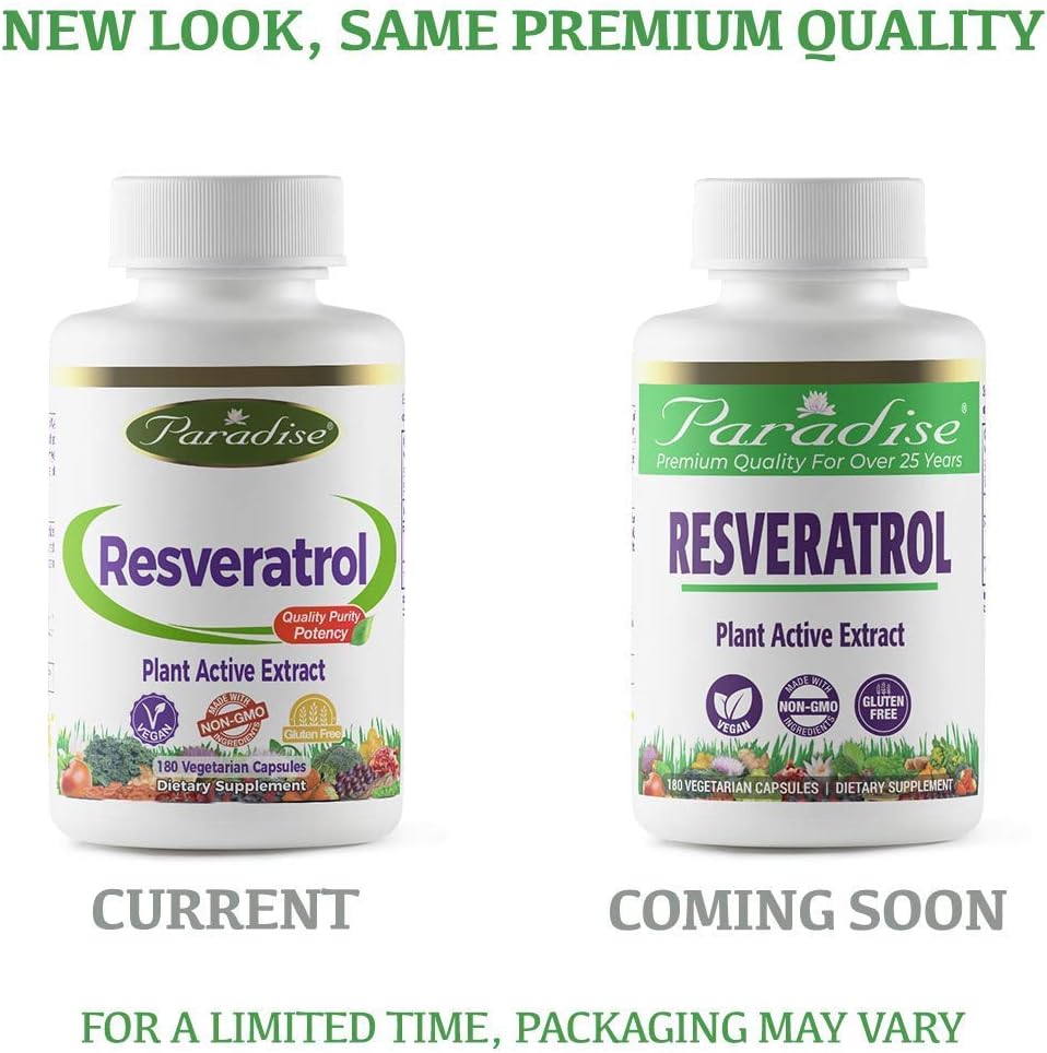 Super Potent Vegan Resveratrol Antioxidant from Paradise Herbs - Non GMO, Gluten Free, 180 Capsules