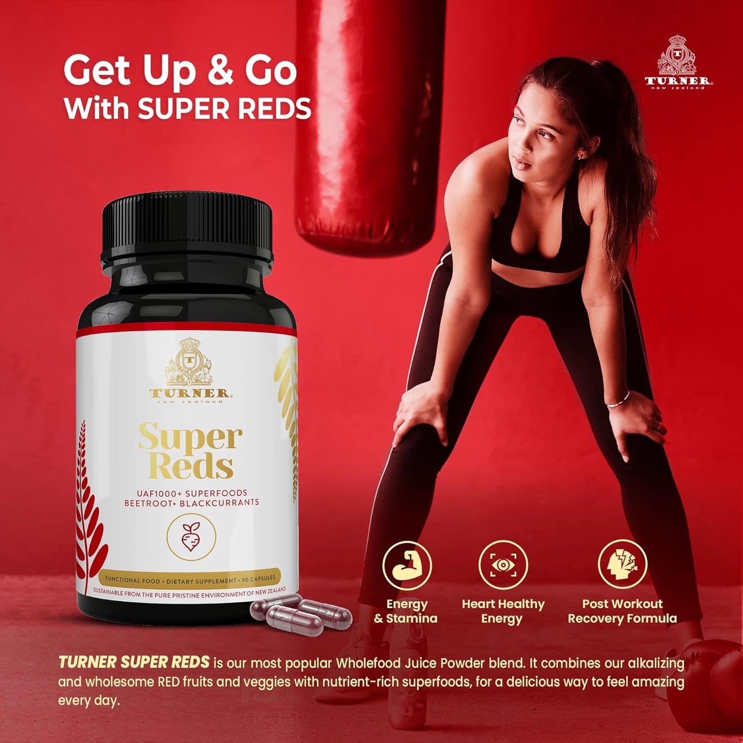Super Reds Capsules with UAF1000+ for Energy & Antioxidants - 90 Capsules, New Zealand Red Superfood & Essential Veggies