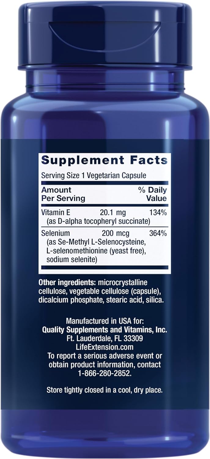 Super Selenium Complex with Vitamin E - Supports Cellular Health and Longevity - 100 Capsules - Gluten-Free, Non-GMO, Vegetarian