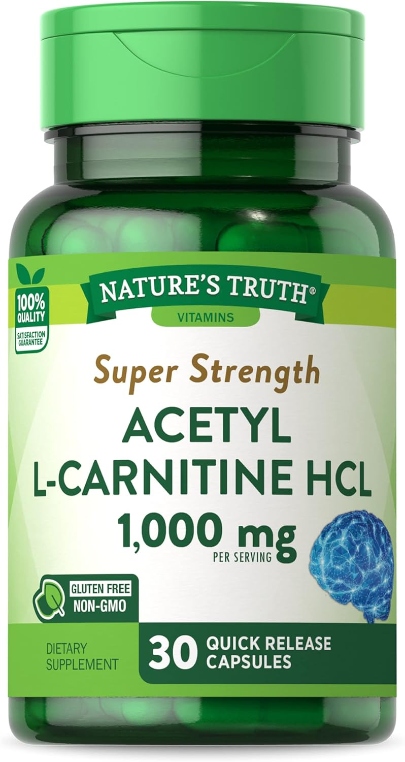 Super Strength Acetyl L-Carnitine 1000mg Capsules - 30 Count, Non-GMO & Gluten-Free Supplement by Nature's Truth