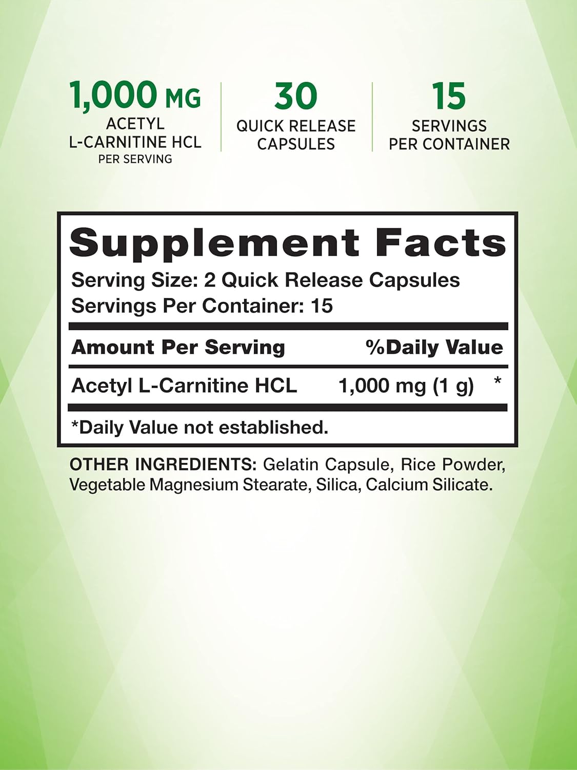 Super Strength Acetyl L-Carnitine 1000mg Capsules - 30 Count, Non-GMO & Gluten-Free Supplement by Nature's Truth