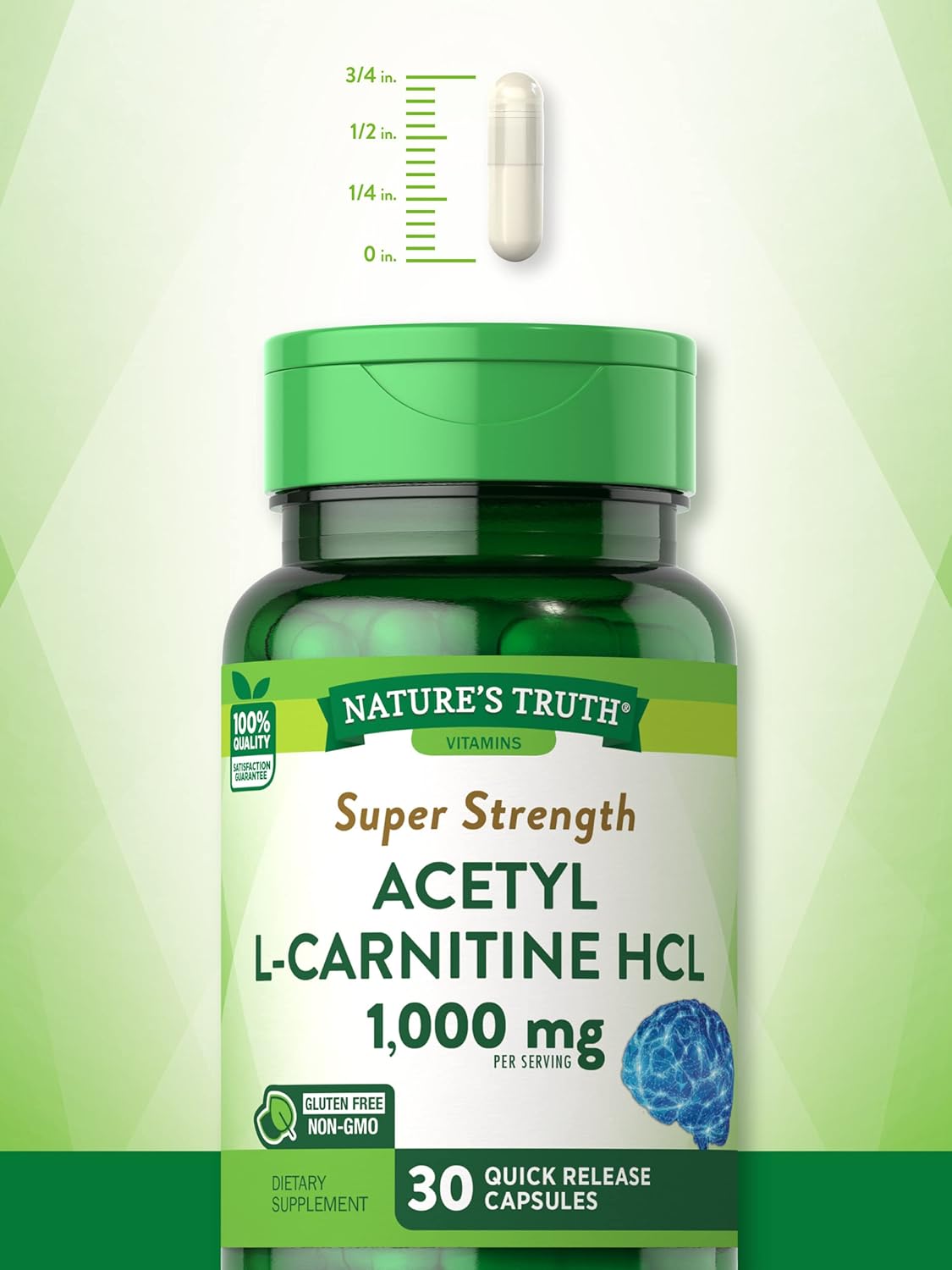 Super Strength Acetyl L-Carnitine 1000mg Capsules - 30 Count, Non-GMO & Gluten-Free Supplement by Nature's Truth