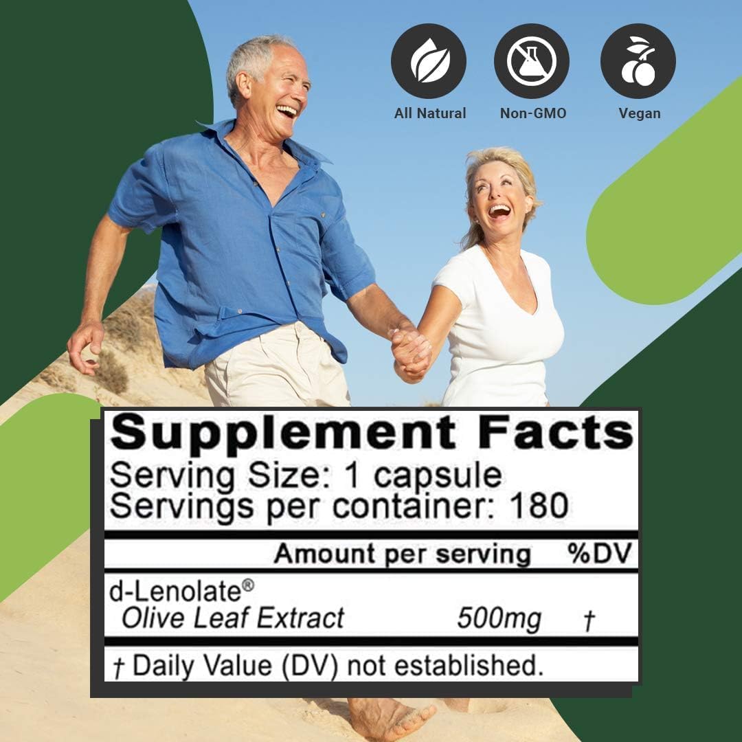 Super Strength East Park Olive Leaf Extract Capsules - 500mg d-Lenolate | 18% Oleuropein | Immune System Booster - 180 Vegetarian Capsules