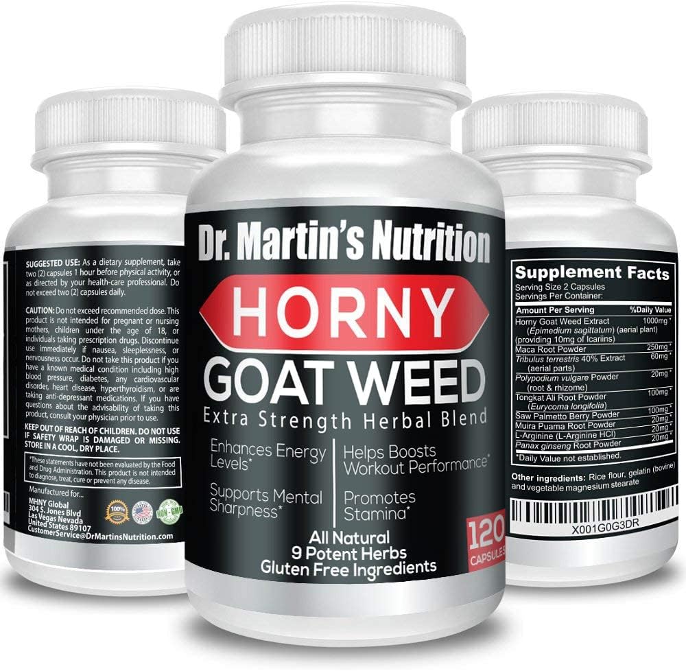 Super Strength Horny Goat Weed Capsules with Maca, Arginine, and Ginseng - Boost Health, Performance, and Energy - Joint Health for Men and Women - 120 Capsules