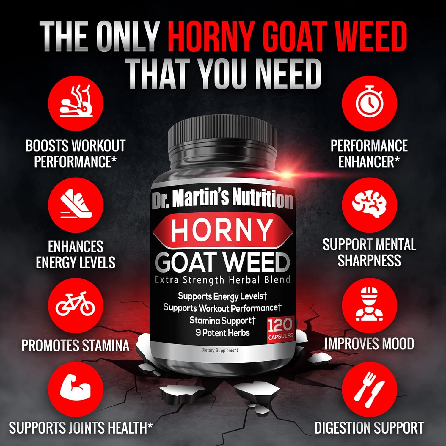 Super Strength Horny Goat Weed Capsules with Maca, Arginine, and Ginseng - Boost Health, Performance, and Energy - Joint Health for Men and Women - 120 Capsules