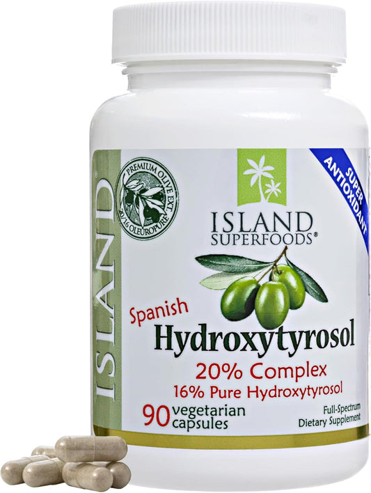 Super Strength Island Nutrition 20% Hydroxytyrosol Complex™ Olive Fruit Extract Capsules - 100% Grown & Extracted in Spain, 90 Capsules x 100 mg