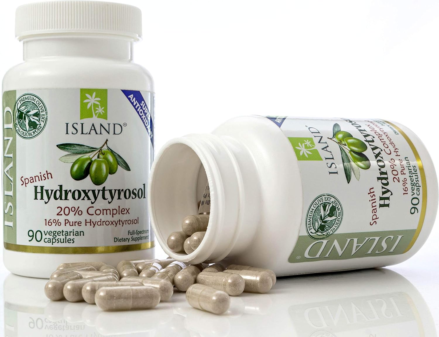 Super Strength Island Nutrition 20% Hydroxytyrosol Complex™ Olive Fruit Extract Capsules - 100% Grown & Extracted in Spain, 90 Capsules x 100 mg