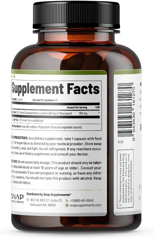 Super Strength Olive Leaf Extract Capsules - 40% Oleuropein for Blood Flow, Digestion, Antioxidant Boost, Brain Function - 60 Capsules