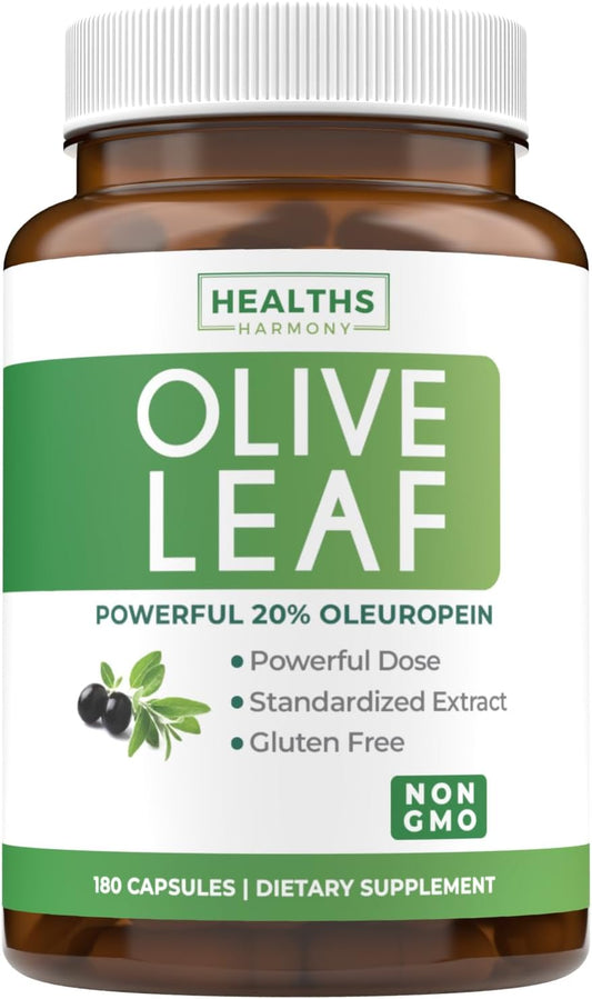 Super Strength Olive Leaf Extract Capsules - 750mg - Non-GMO - 20% Oleuropein - Immune Support, Skin Health, Antioxidants - Vegetarian - 180 Capsules