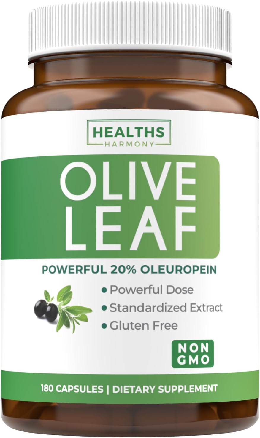 Super Strength Olive Leaf Extract Capsules - 750mg - Non-GMO - 20% Oleuropein - Immune Support, Skin Health, Antioxidants - Vegetarian - 180 Capsules