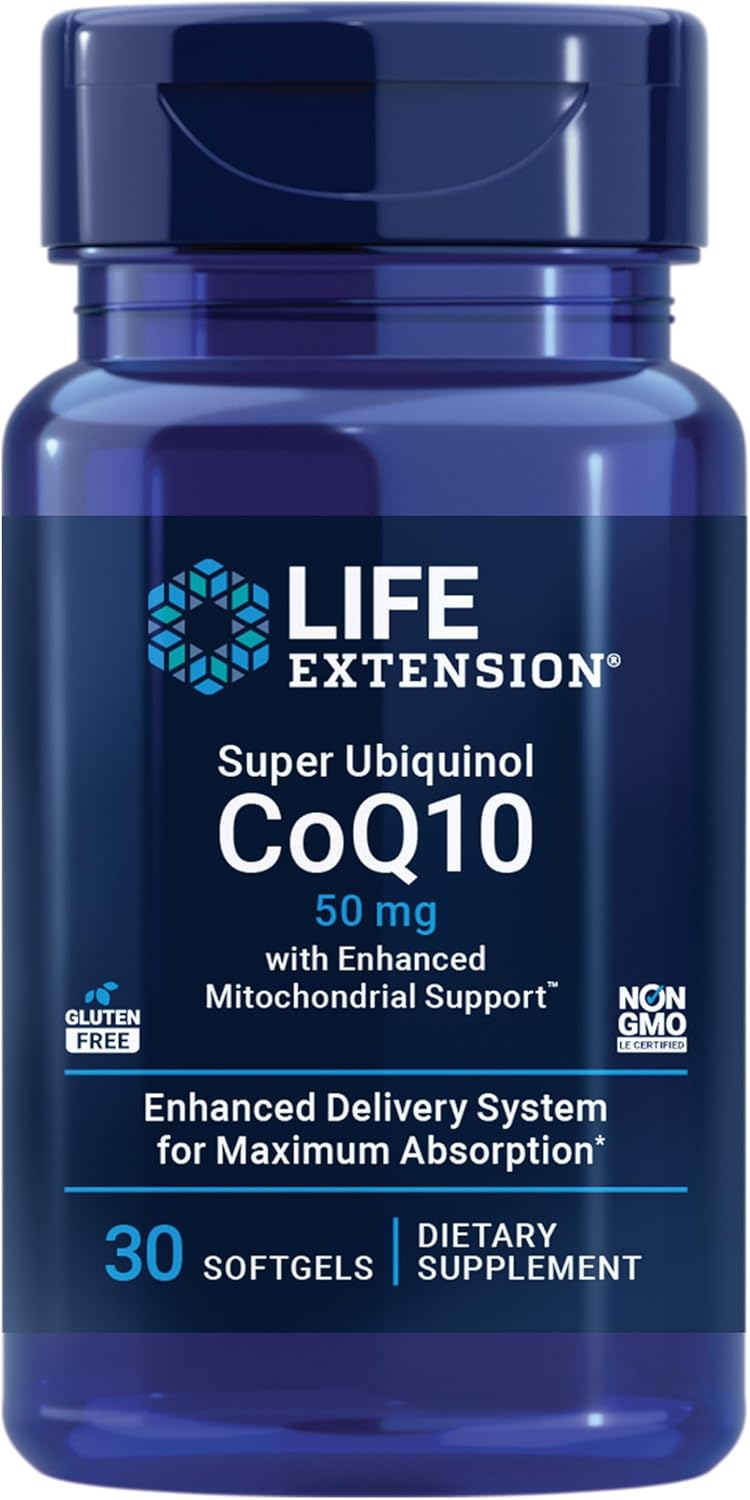 Super Ubiquinol CoQ10 Supplement for Heart Health & Enhanced Mitochondrial Support - 50mg, 30 Softgels, Non-GMO & Gluten-Free