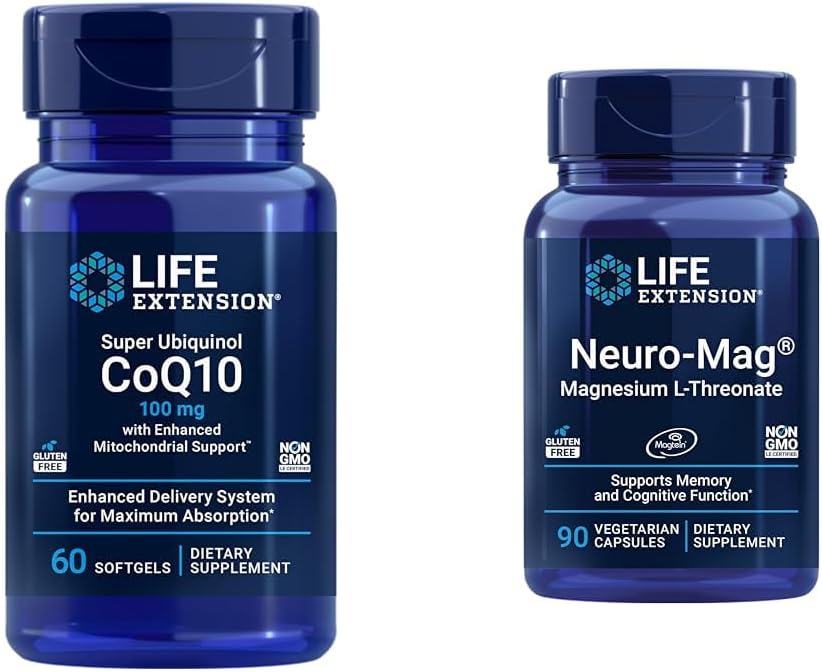 Super Ubiquinol CoQ10 with Enhanced Mitochondrial Support & Neuro-mag Magnesium L-threonate for Optimal Health and Vitality
