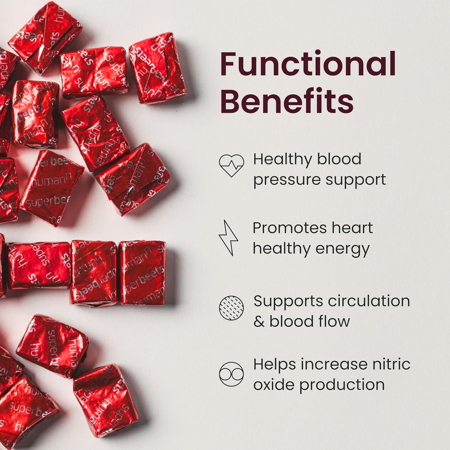 SuperBeets Heart Chews - Nitric Oxide & Blood Pressure Support, Grape Seed Extract, Non-GMO Beet Root Powder, Energy, Pomegranate Berry - 120 Count