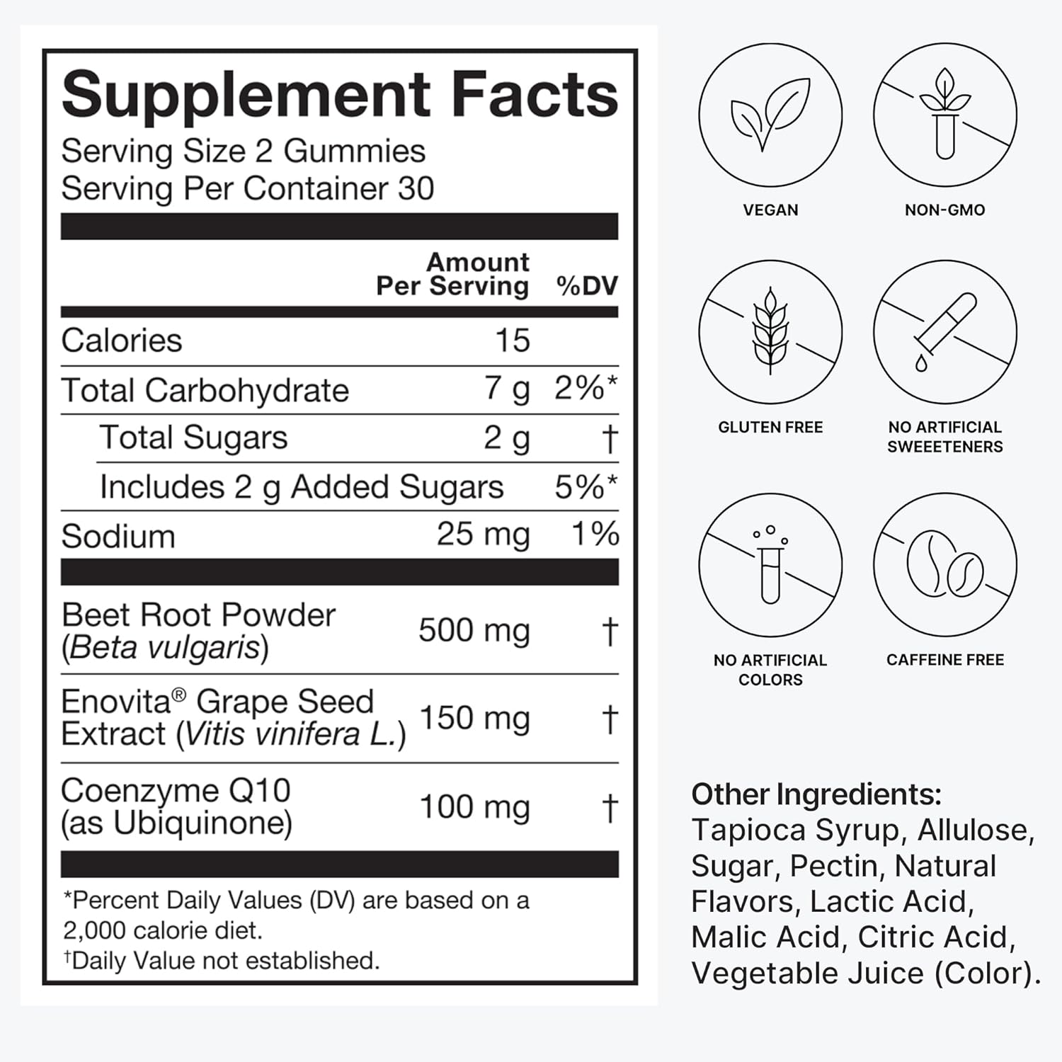SuperBeets Heart Gummies Advanced with CoQ10 100mg, Beet Root Powder & Grape Seed Extract - 60 Count