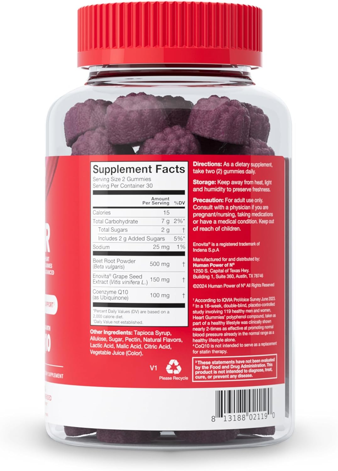 SuperBeets Heart Gummies Advanced with CoQ10 100mg, Beet Root Powder & Grape Seed Extract - 60 Count